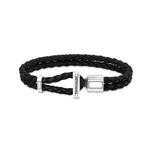 Thomas Sabo Silver Double Bracelet With Braided Black Leather armband